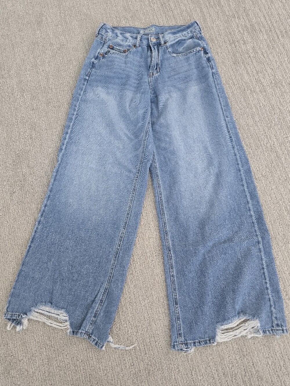 Rewash High Rise Light Blue Wide-Leg Distressed Hem Jeans